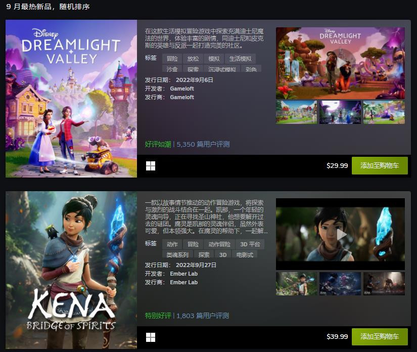 Steam九月最热新品游戏公布 《迪士尼梦幻星谷》等20款游戏